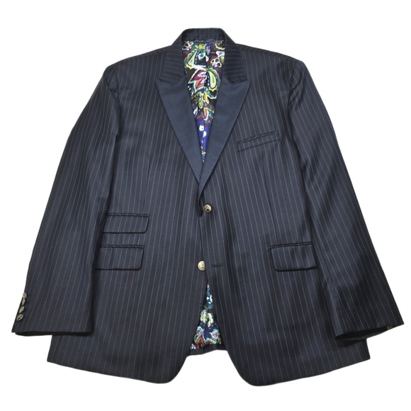 Robert Graham Wool Blazer Mens 46R Pinstripe Metal Buttons...